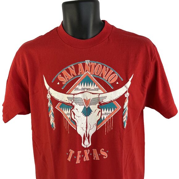 Vintage Mens Delta San Antonio, Texas Single Stitch T-Shirt Sz L Red Made In USA - Picture 2 of 8